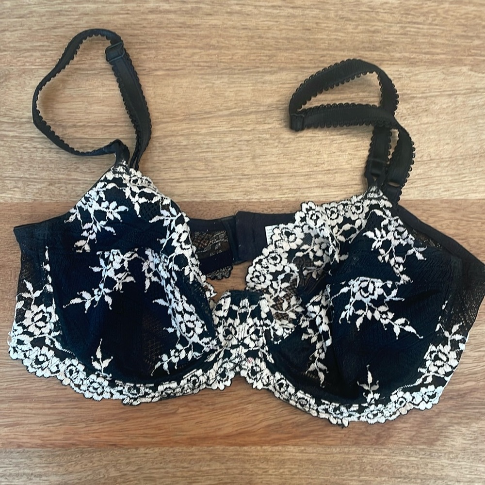 Barely worn black lace bra, size 36D